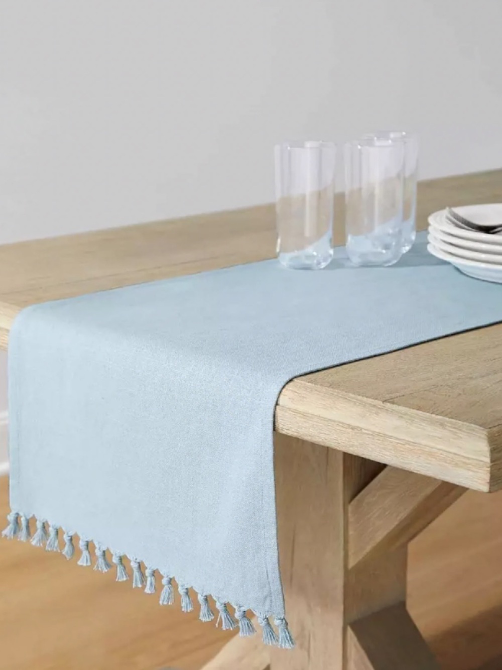 Serena & Lily Fasano Table Runner with Tassels - Coastal Blue 16”x108”